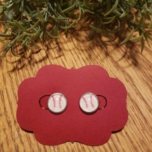 Faux leather earring- studs 10mm- baseball